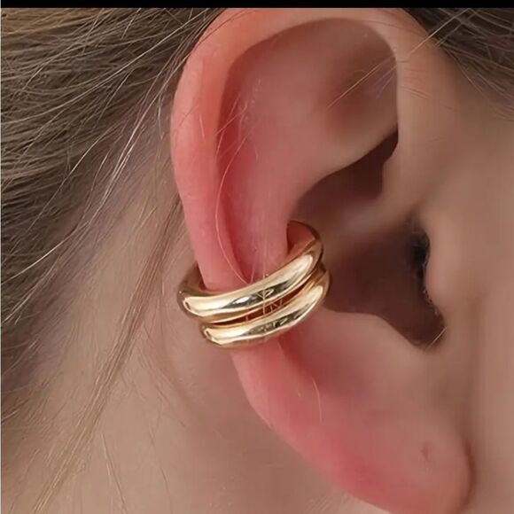 2 Pcs Unique Smooth C Shaped Clip On Earrings Zinc Alloy Jewelry - Picture 2 of 10